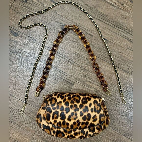 Leopard Print Handmade Real Hair-on Horsehide Fold Over Flap Bag/Crossbody - Picture 10 of 16